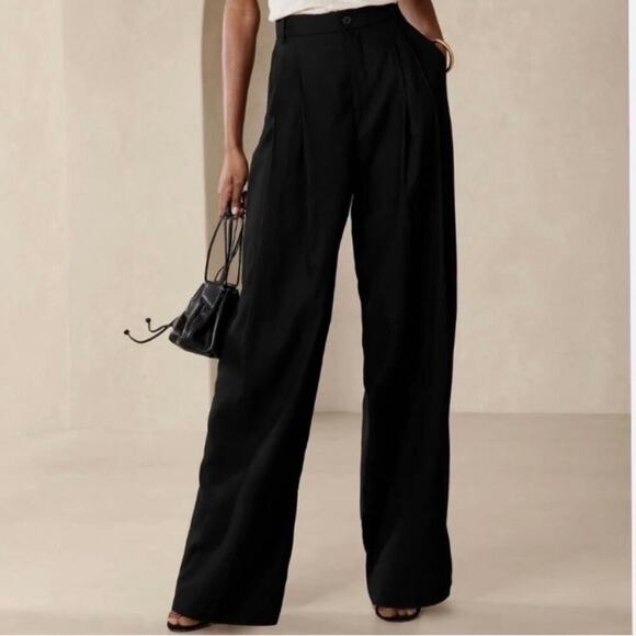 Banana Republic Lena Wide Leg Linen Blend Pant Black 10 629205 - Picture 1 of 11